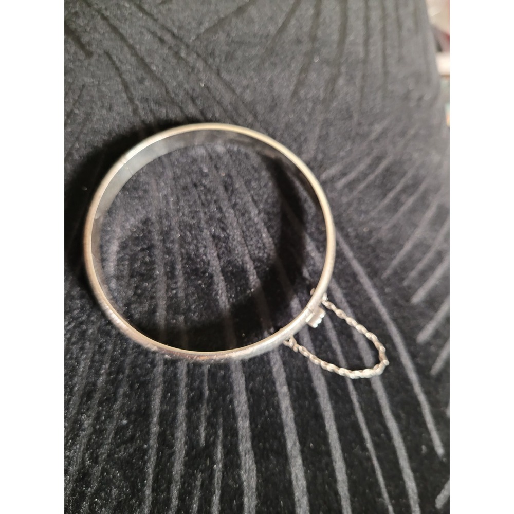 Vintage Sterling Silver 925 Engraved Hinged Bangle 10MM Bracelet W Safety Chain